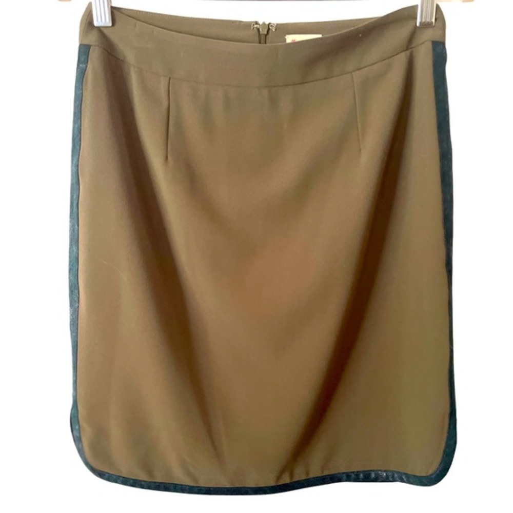 Anthropologie Cremieux Olive Green Skirt Faux Suede Stripe Lined 4